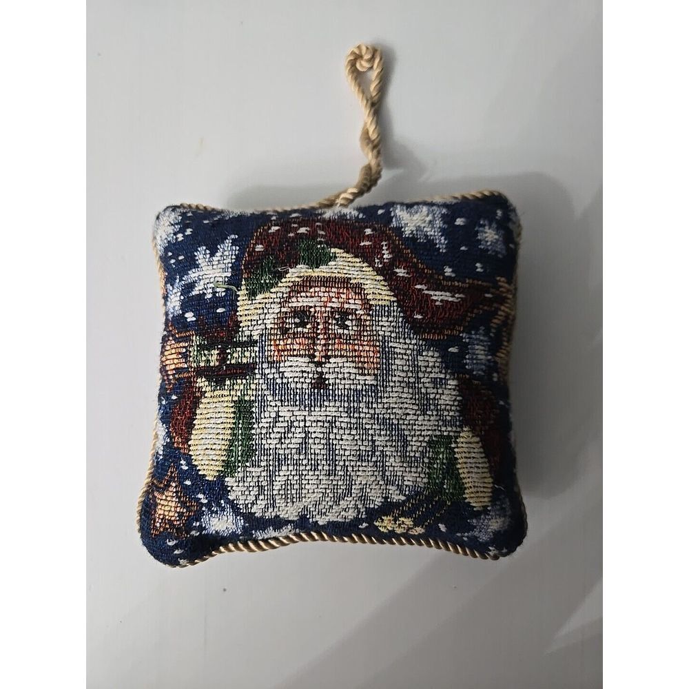 Blue Santa Clause Embroidery Tapestry Pillow Christmas Tree Ornament‎ 5"×5"
